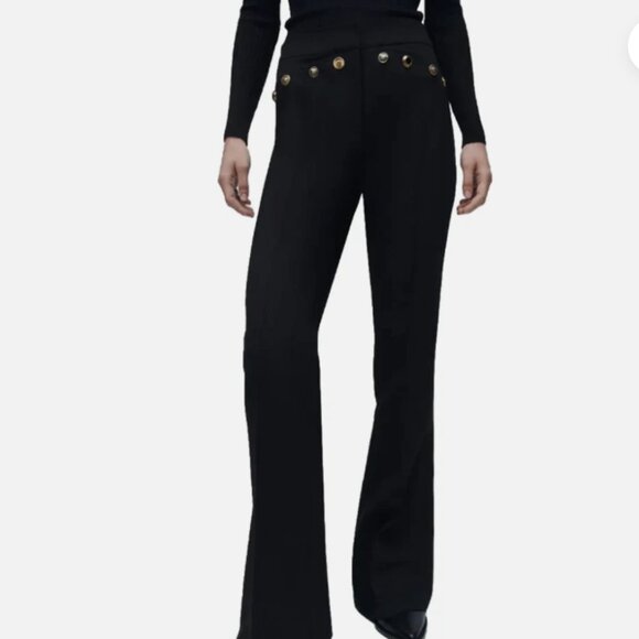 Zara High Waisted Black Button Detail Pants, size Large, NWT - Picture 2 of 7